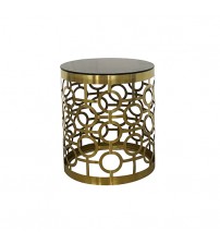 Albert Coffee Table Round Shape Tempered Glass Top Stainless Titanium Gold 